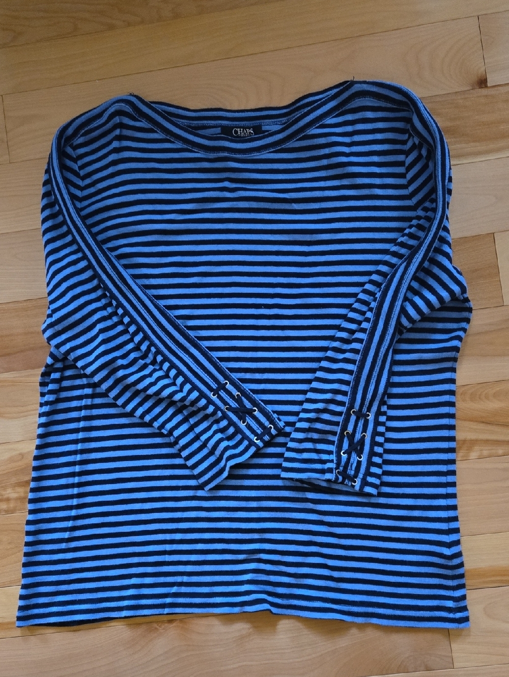 Chaps Blue & Navy Striped Long-Sleeve Tee with Lace-Up Cuff